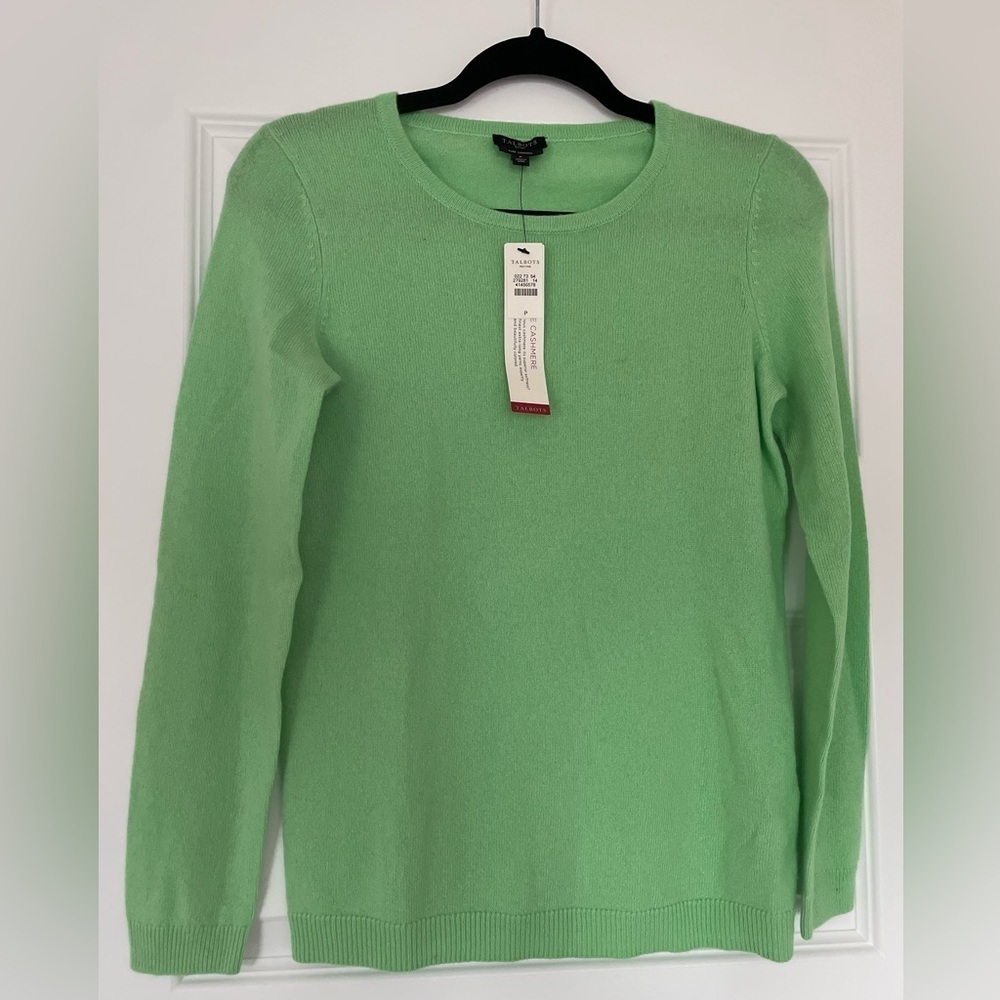 Talbots Cashmere Crewneck Sweater, light green, petite - Picture 1 of 7